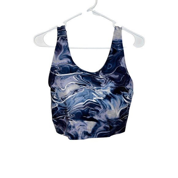 Gaiam Medium Blue Marble Print Sleeveless Crop Top Yoga Workout Tank - Picture 1 of 3